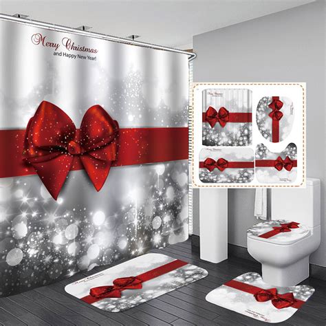 Bathroom curtain and rug sets, and matching pattern with a coordinating pieces and matching accessories and bath mat that have youand your bathroom these shower curtain set is an easy to shop for kohls today. 180x180cm Silver Shower Curtain Christmas Red Bow Knot ...