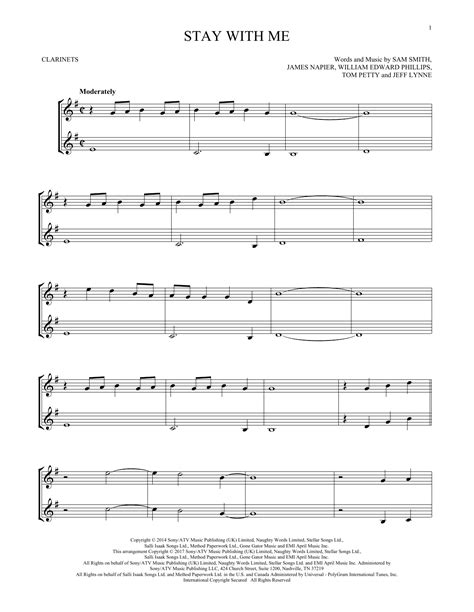 Stay With Me Sheet Music Sam Smith Clarinet Duet