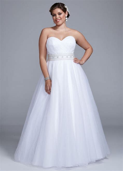 Davids Bridal Strapless Tulle Ball Gown Wedding Dress With Beaded Belt