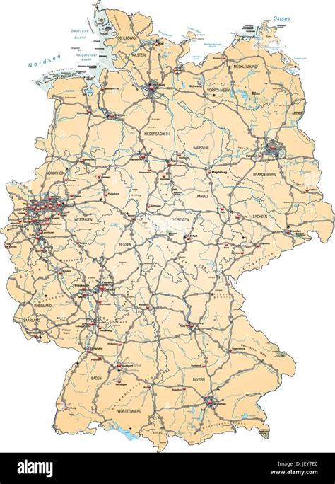 Mapa De Alemania Con La Red De Transporte En Naranja Pastel Imagen
