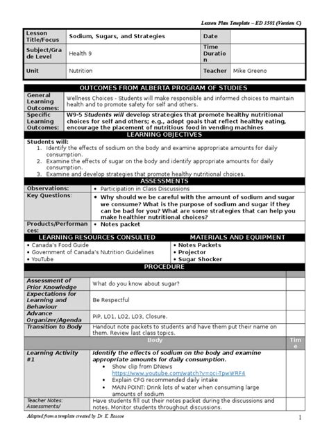 Nutrition Lesson Plan 3 Nutrition Diet And Nutrition