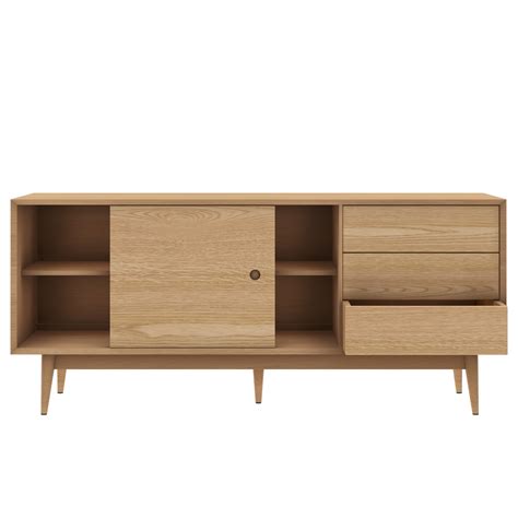 Solid Oak Sideboard With Sliding Doors And Drawers Scandi Briana