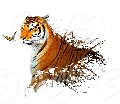 Real Tiger With Splashes Of Paint And A Butterfly Nearby By Mattia