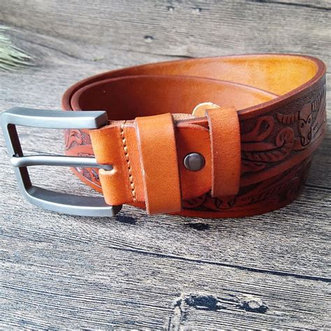 Cool Handmade Brown Floral Tooled Leather Mens Belt Coffee Leather Bel