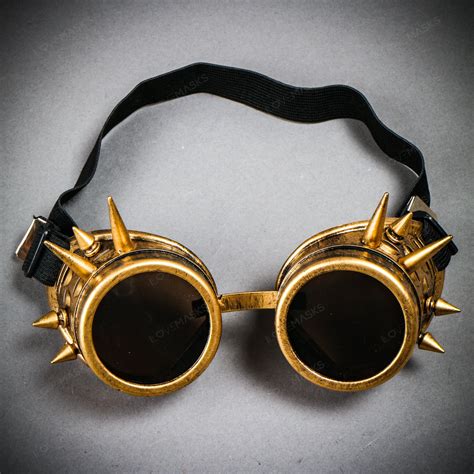 steampunk spikes goggles with dark lens metallic gold