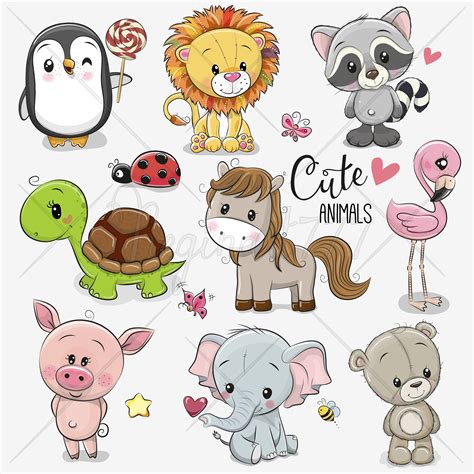 Cute Animals Clip Art Set Of 10 Hand Drawn 300 Png Files Etsy Cute