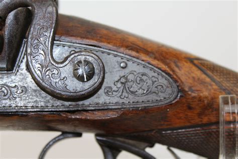 Engraved Unknown Belgian Percussion Double Barrel Shotgun C R Antique Ancestry Guns