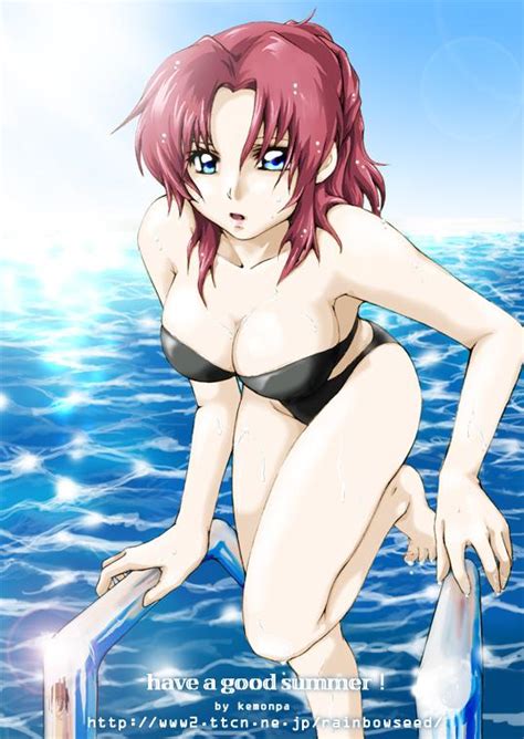 Flay Allster Gundam Gundam Seed 00s 1girl Bikini Black Bikini Blue Eyes Breasts