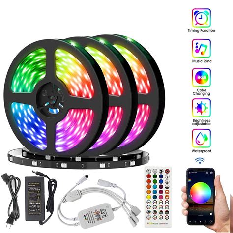 50ft15m Led Strip Lights Waterproof Led Lights Music Sync Color