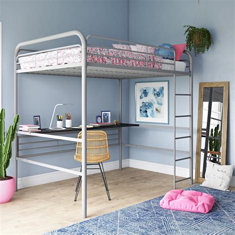 Dhp Miles Metal Full Loft Bed With Desk Silver C41