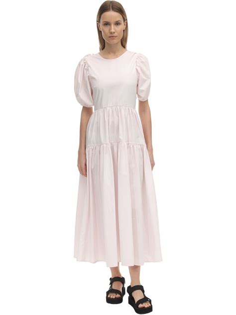 Cecilie Bahnsen Karoline Cotton Poplin Midi Dress In Light Pink Modesens