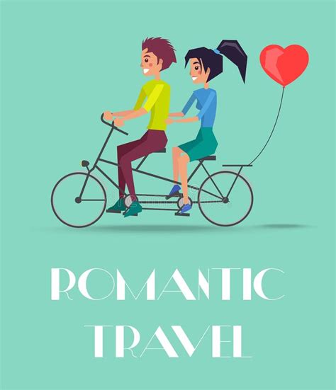 Romantic Travel Vector Couple Riding On Twin Bike Stock Vector