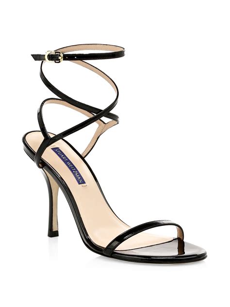 Stuart Weitzman Merinda Ankle Wrap Patent Leather Sandals In Black Lyst