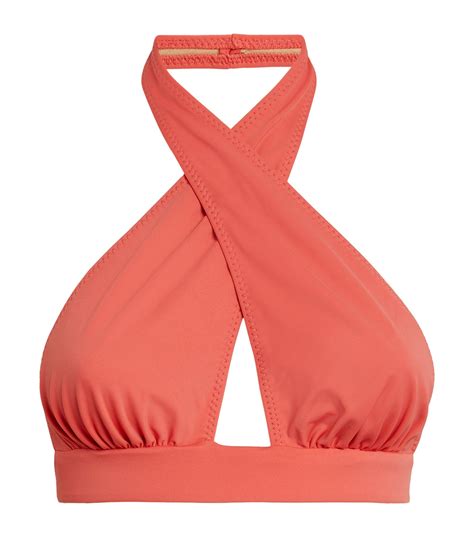 Norma Kamali Orange Crossover Halterneck Bikini Top Harrods Uk