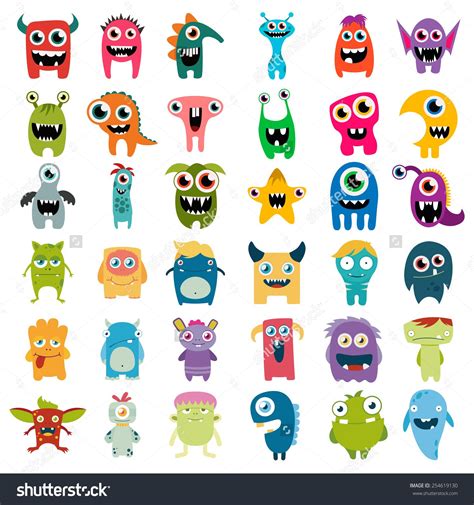 big vector set of cartoon cute monsters Мультипликационные рисунки