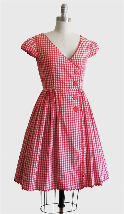 Vintage 1950s Red And White Gingham Summer Dress W Full Skirt By Pixie