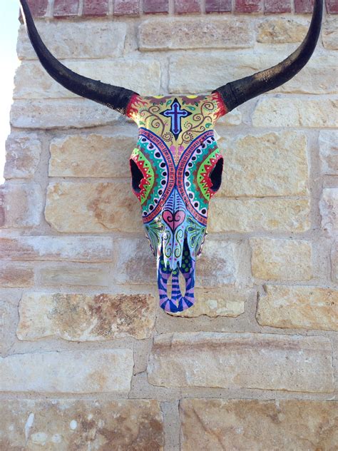 Hand Painted Cow Skull Painted Cow Skulls Cow Skull Decor Cow