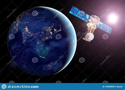 Communication Satellite In Earth Orbit View Of The Night Side Of The