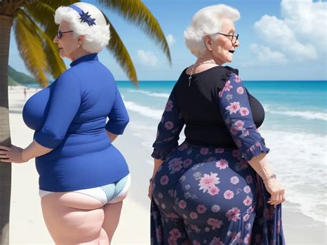 Turn Image K Big Granny Showing Full Big Booty In Beach
