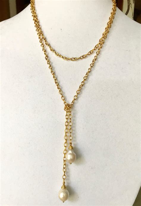 Lariat Pearl Lariat Baroque Pearl Gold Lariat Drop Pearl Rolo Chain