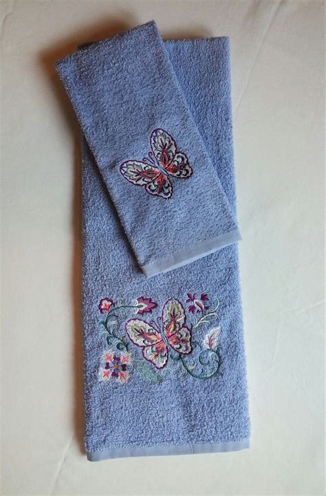 Embroidered Butterfly Bath And Hand Towel Set By Twistedstitches13
