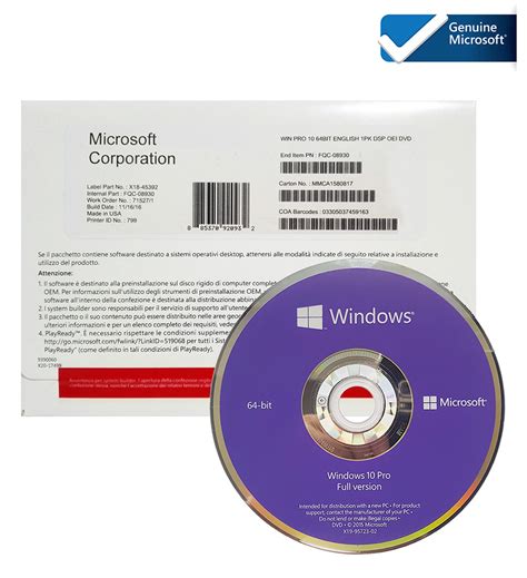 Microsoft Windows 10 Pro 64 Bit Operating System Dvd Oem License