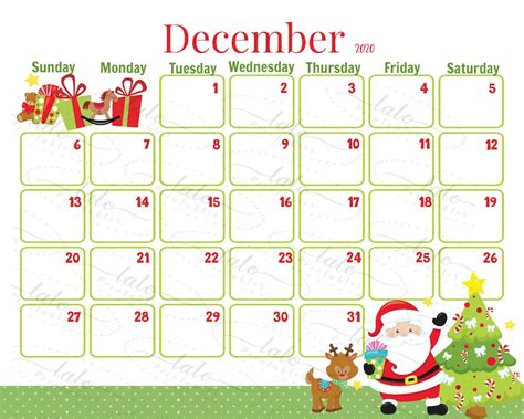 December 2020 Santa Calendar Printable Christmas Eve Theme Etsy