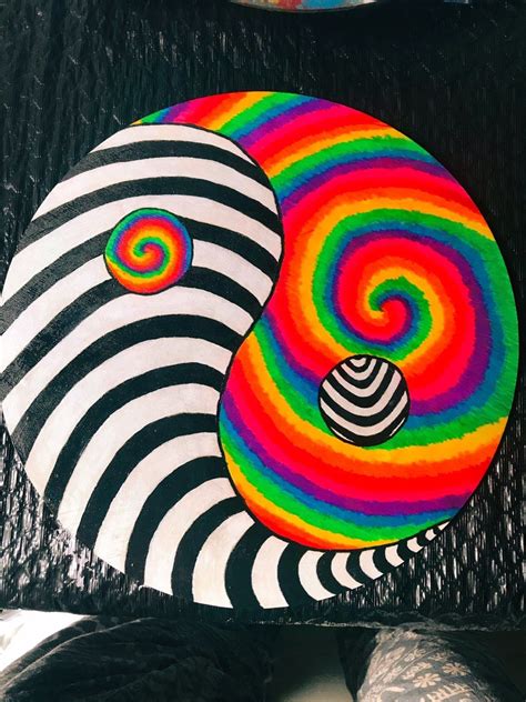Trippy Neon Yin Yang Acrylic Painting Hippie Painting Indie Drawings