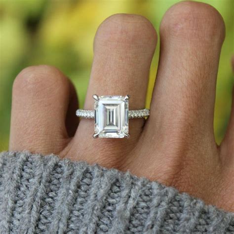 Carat Emerald Moissanite Diamond Three Row Pave Engagement Ring