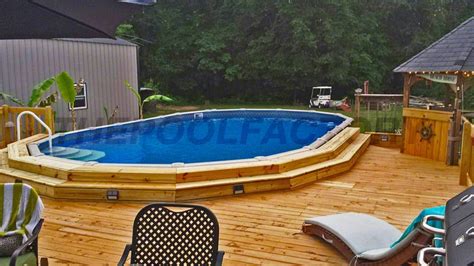 A Nice Wooden Deck Built Around A Semi Inground Pool Thepoolfactory