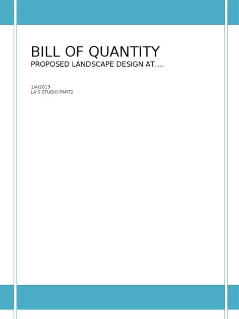 Bill Of Quantities Landscape Architecture Agriculture