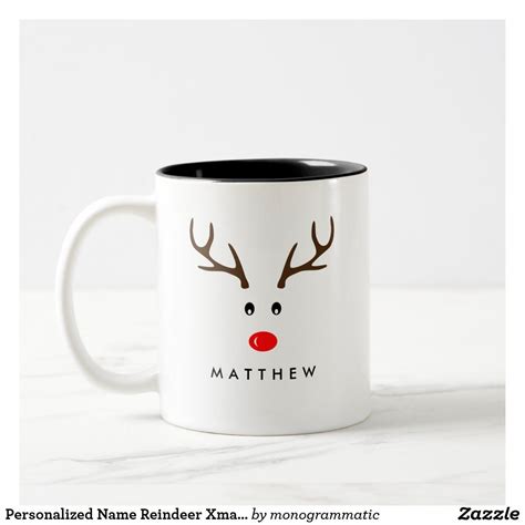 Personalized Name Reindeer Xmas Holiday Two Tone Coffee Mug Diy