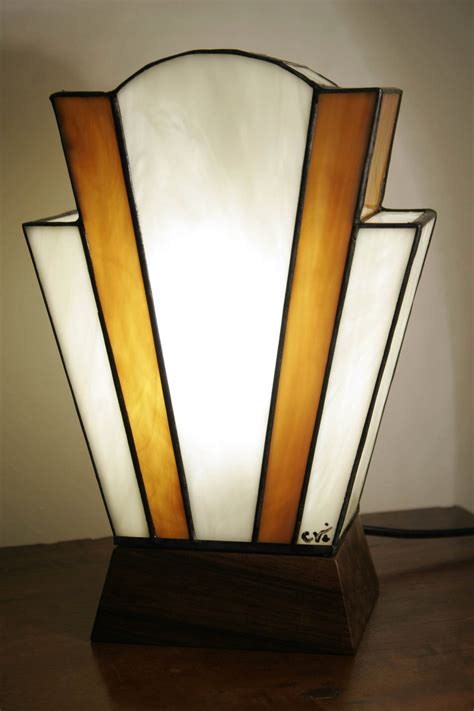 Art Deco Tiffany Stained Glass Lamp Nude Caramel