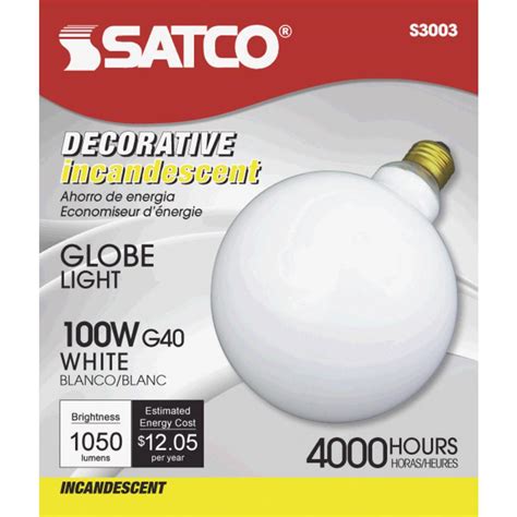 Satco 100w Frosted Soft White Medium Base G40 Incandescent Globe Light