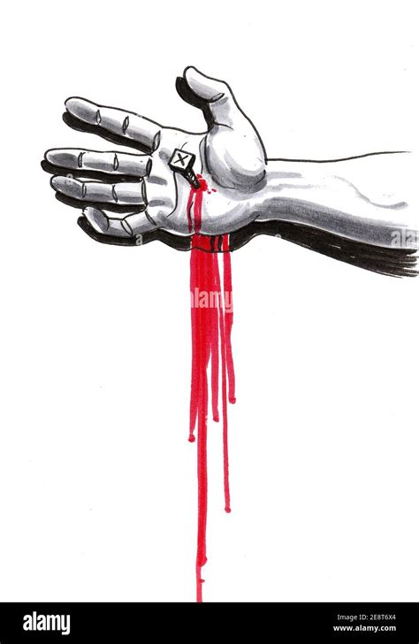 Crucified Bloody Hand Ink And Watercolor Drawing Stock Photo Alamy