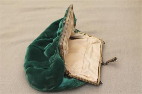 20s Vintage Flapper Evening Bag Emerald Green Velvet Purse W French Clasp