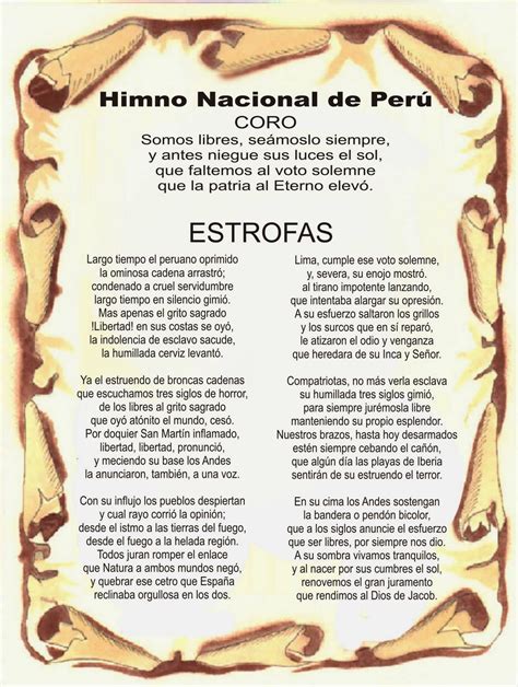 El Baúl de la Historia de Perú EL HIMNO NACIONAL DEL PERÚ EL CORO y LA SEXTA ESTROFA