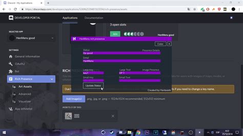 How To Get A Custom Rich Presence On Discord Henmenu Rp Youtube