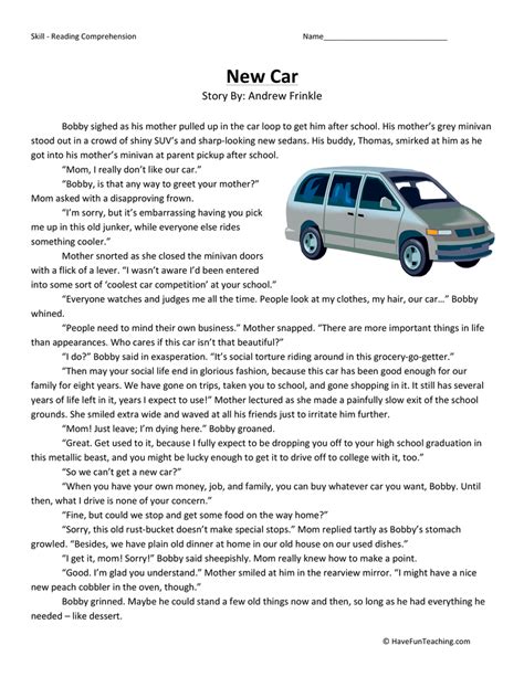 New Car Reading Comprehension Worksheet Have Fun Teaching