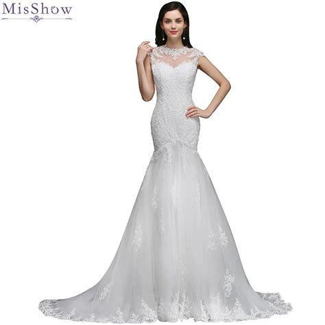 Misshow 2018 Tulle Lace Mermaid Wedding Dress Customized Plus Size Sleeveless Appliqued Bridal