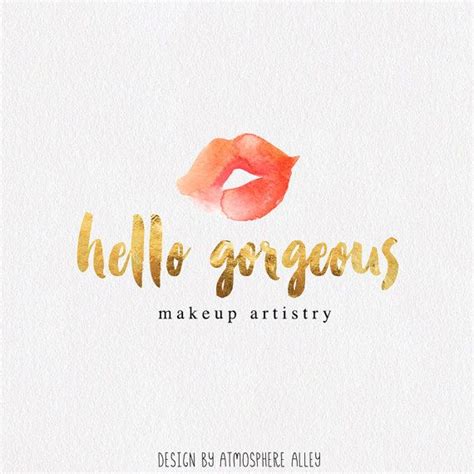 Premade Logo Design Watercolor Kiss Logo Makeup Artist ...