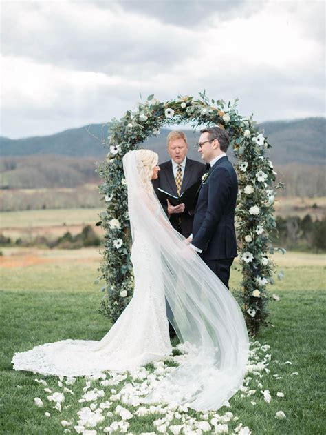 Outdoor Wedding Ceremony In The Blue Ridge Mountains Framed By A Floral