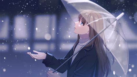 Wallpaper Girl Umbrella Rain Anime Art Cartoon Hd Widescreen