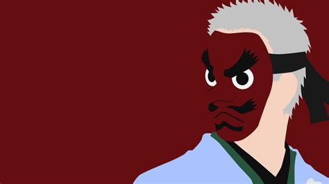 Demon Slayer Man With Gray Hair Wearing Red Mask And Blue Dress With Red Background Hd Anime