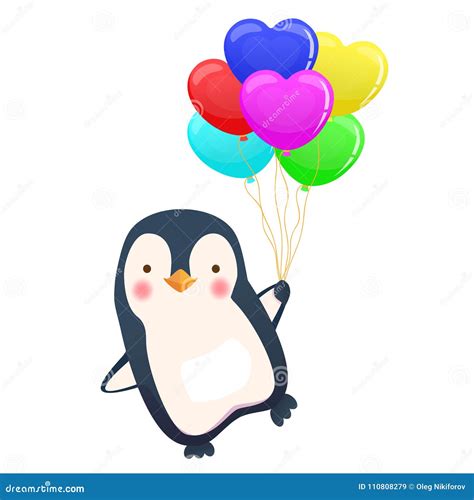 Penguin Holding Balloon Stock Vector Illustration Of Baloon 110808279