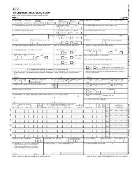 15 Free Fillable Cms 1500 Claim Forms Pdf Free To Edit Download
