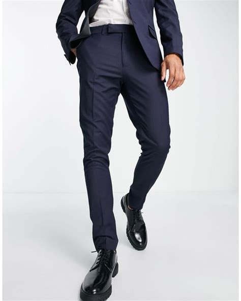 Asos Synthetic Skinny Tuxedo Trousers In Navy Blue For Men Lyst