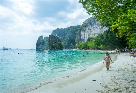Many People Swimming And Relaxing At Railay Island In Krabi Province