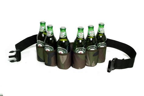 Redneck Six Pack Beer Holster Belt Camouflage Nylon Holds Pop Soda Cans