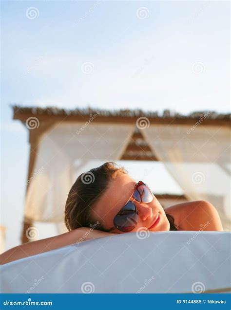 Attractive Woman Resting In The Tropical Beach Stock Image Image Of Enjoyment Relax